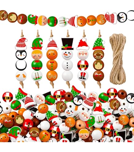 Vookkp 180PCS Perles Noel 20mm Rondes Perle en Bois a Enfiler Snowmen Wooden Beads Bonhomme de Neige avec Corde de Chanvre pour Décoration de Fête et Guirlande Decoration Noel Vookkp 180PCS Perles Noel 20mm Rondes Perle en Bois a Enfiler Snowmen Wooden Beads Bonhomme de Neige avec Corde de Chanvre pour Décoration de Fête et Guirlande Decoration Noel