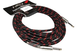 MSA MUSIKINSTRUMENTE MSA 6M INSTRUMENTENKABEL - GITARREN KABEL - GOLDTIP - SCHWARZ-ROT - 6.3 - TWEED STOFF