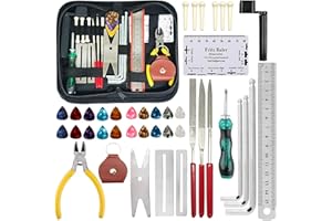 SELLINER 46Pcs Guitar Tool Kit,Guitar Repair Tools Kit with Storage Bag,Professional Guitar Repairing Maintenance Tool Kit with Guitar Picks String Action Ruler Grit File Screwdriver