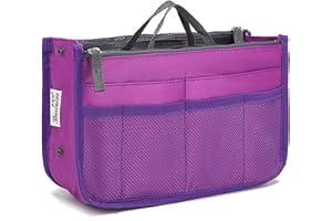 YUEMING Organizer Borsa, Donna Organizzatore Viaggio Borse, Borsa con 13 Tasche Espandibile con Chiusura a Cerniera per Doppio Manico Porta Accessori Cosmetici, Telefono, Trucco,Viola