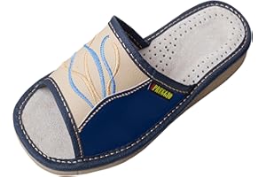 APREGGIO - Damskie kapcie ze skóry - mocna gumowa podeszwa - wygodne uczucie noszenia - miękkie - 100% naturalny produkt - ręczne wykonanie