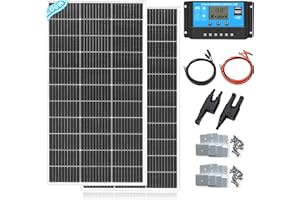 XINPUGUANG Kit Panneau Solaire 200W Mono：2pcs Panneau Solaire 12V + Régulateur de charge 20A + câble de 3m + pinces de fixation Z pour camping-car, caravane, maison