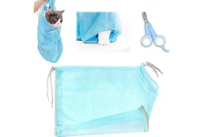 QEEQPF 1 jeu de ciseaux à ongles pour animaux de compagnie et sac de lavage pour chat, sac en filet pour ciseaux à ongles de salle de bain, ciseaux pour animaux de compagnie pour chats, petits animaux (bleu)