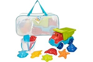 ColorBaby - Juguetes de Playa para niños, Bolsa Juguetes Playa, Cubo Arena, diámetro 18 cm, cedazo, Pala, rastrillo, regadera, camión, moldes Arena, 18mese (49273)
