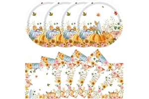 DHAIQC 40Pcs Fall Paper Plates and Napkins Party Supplies, Disposable Thanksgiving Pumpkin Flower Wreath Plates Napkins Dinnerware Set for Autumn Theme Party Decorations (Fall)
