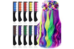 EBANKU 10 Colores Tinte Temporal para el Cabello Tiza Color de Pelo con Tapa, Coloración de Cabello no Tóxico para Niños Teñido Peine