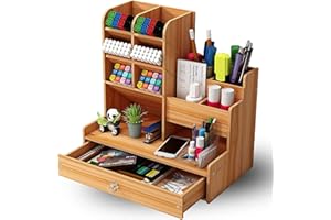 Vikmyer Portamatite in Legno, Organizer da Scrivania Portapenne Multifunzionale da Scrivania per Cancelleria per Ufficio a Casa Scaffale per Rifornimenti Scolastici con Cassetto