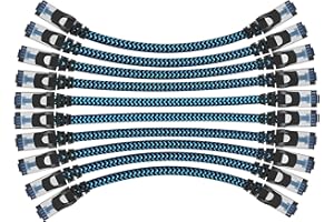 CABNEER Cable Ethernet, Câbles Ethernet Cat 8 0,25M 10 Pièces, Réseau RJ45 Haut Débit 40Gbps 2000MHz Nylon Tressé Double Blindage Rallonge Ethernet Cat 8 Compatible avec Routeur Modem Décodeur TV