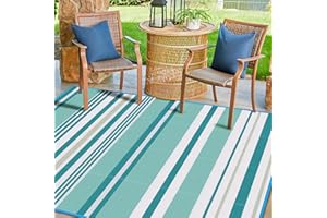 KALAFUN Outdoor Patio Rug Waterproof Camping - Outdoor Rugs Carpet, Plastic Straw Area Rug for Patios Clearance RV, Outside Porch Rug Balcony RV Rug Deck Rug for Camper, Green and White 4x6 ft
