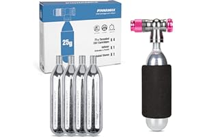 PINNAMAX Set di pompe CO2 per bicicletta – Gonfiatore CO2 con cartuccia CO2 da 16 g/25 g, compatto, leggero, compatibile con valvole Presta & Schrader, perfetto per biciclette da corsa e MTB, con
