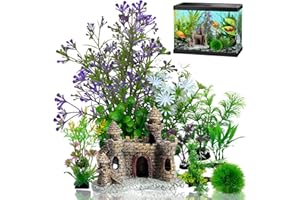 Naturezhen 9 Piezas Plantas Artificiales de Acuario, Decoracion para Acuarios, Plantas Plástico Peceras, Roca de Poliresina, Se Puede Utilizar en Peceras y Acuarios