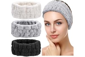 CHUANGDI 3 Stück Spa Gesicht Stirnbänder für Make Up und Waschen Gesicht Frottee Kosmetik Haarbänder Yoga Sport Elastisch Schminken Stirnband für Damen(Schwarz, Weiß, Hellgrau)
