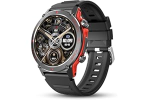 Popglory Smart Watch, 1.43''AMOLED 45mm Military Smartwatch Men Women Answer/Make Call, Digital Fitness Watch, 110+ Sports, Blood Pressure, Heart Rate, Stress Monitor Sports Watch for Android or iOS