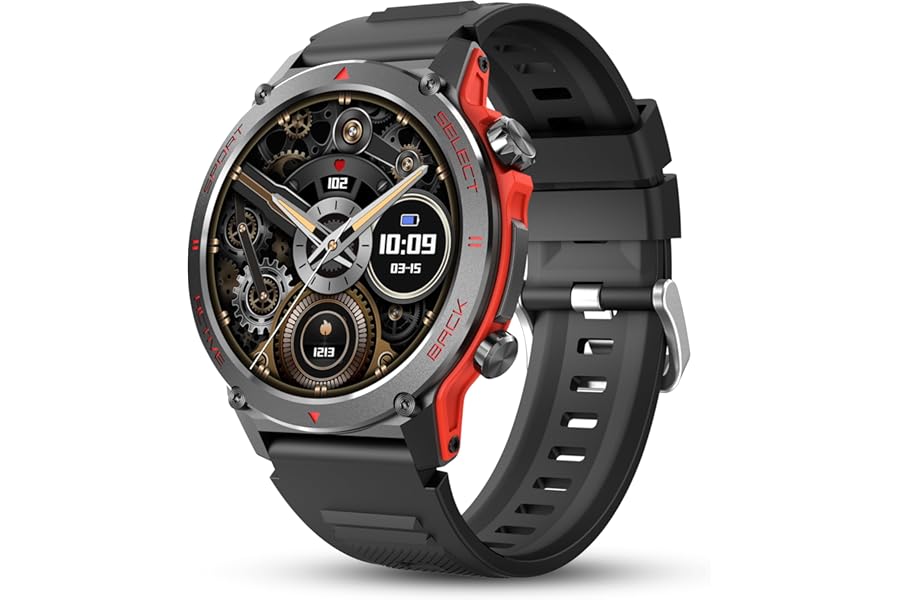 Popglory Smart Watch, 1.43''AMOLED 45mm Military Smartwatch Men Women Answer/Make Call, Digital Fitness Watch, 110+ Sports, Blood Pressure, Heart Rate, Stress Monitor Sports Watch for Android or iOS