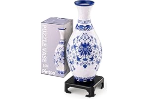 Pintoo 3D Puzzle Vase Unique Flower Vase Made By 160 Curved Plastic Puzzle Pieces House Warming Gift for Flower Arrangements and Home Decoration - [S1032] (Classic, Indigo Age)