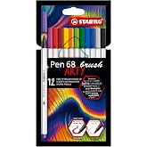 STABILO Pen 68 brush ARTY - Premium Ke&ccedil;eli Kalem - 12'li Paket - &Ccedil;eşitli Renkler | 12'li Paket - &Ccedil;eşitli Renkler