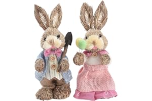 Blanketswarm 2Pcs Easter Bunny Figurine, Standing Bunny Statues Figurine Straw Woven Easter Bunny Decorations for Table Home Decor, 23cm/9.3 inch
