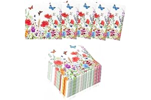 LHOEST Paper Napkins Floral Pattern Pack of 80, Napkins Flowers for Wedding Spring Birthday Parties, Butterfly Flower Wedding Napkins for Celebrations Table Decorations 33 x 33 cm