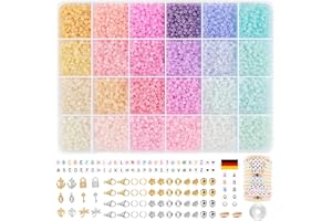 HOLDLEAF 3mm Perles pour Bracelet，Perles de Rocaille en Verre，Boite de Perles pour Bracelet ，Perles pour Bijoux, Kit Bracelet avec 400 Pièces Perles Lettres pour Bricolage Bijoux