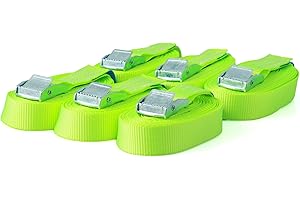 Sandax 6er-Set Spanngurte mit Klemmschloss, Länge 5m, Breite 25mm, Farbe neon-gelb, Zurrgurte mit Klemmverschluss, belastbar bis 250kg, nach DIN EN 12195-2, Einteilige hochwertige Klemmschlossgurte