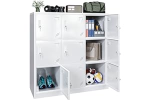 WUDLEP 9 Door Storage Cabinet, Cold-Rolled Steel Stackable Locker Unit, Lockable Metal Cabinet with Keys, for Office, School, Gym, White