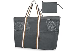 GAGAKU Torba plażowa dla rodziny, rozmiar XXXL, bardzo duża torba plażowa z zamkiem błyskawicznym, torba plażowa z siateczki, na plażę, podróże, kolor czarny/szary/zielony