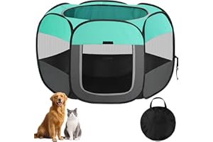 BIGWING STYLE Parc Chaton Pliable, Parc pour Chien de Compagnie Portable, Enclos pour Chats Chiens Chiots Petits Animaux Interieur Exterieur, Parcs Chiot Tissu Oxford avec Sac de Transport pour Voyage (Green, M, 6)