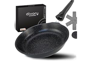 ‎DIVORY DIVORY große Pfanne 28cm I Abnehmbarer Griff, Induktion, beschichtet, Aluminium – Bratpfanne groß + Pfannenschoner - Induktionspfanne
