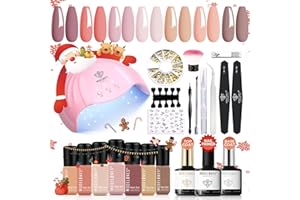 ‎MODELONES Modelones UV Nagellack Set, Gel Nagellack UV Set Set Starterset mit Lampe 48W 7 Farben Rosa Nude Orange,Gelnägel Starterset mit Base Top Coat und Bonding Primer Gel Nagellack Set mit UV Lampe