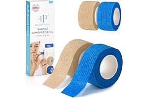 Health Press® Samoprzylepny plaster na palce – 4 x rolka plastru (2,5 cm x 4,5 m) – bandaż samoprzylepny – elastyczna taśma wodoodporna – odporna na kurz, tłuszcz i brud (2 niebieskie + 2 beżowe)