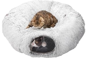 MOPANG Lit Tunnel pour Chat, Tunnel pour Chat Rond avec Coussin Amovible, Tunnel Chat Interieur, Ø 80cm, Gris Clair