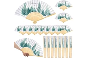 Threehoney 50 Pcs Funeral Favors Fans Forever in Our Hearts Bamboo Folding Fan Memorial Handheld Fans Paper Handheld Fan for Guest Funeral Condolence Sympathy Gift(Cyan,Tree)