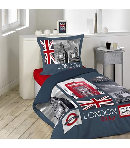 Home Passion Parure Letto Dream In London 4 Pezzi, Microfibra, Multicolore, 240x300 Cm