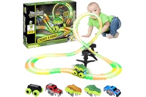 Bestcool dinosauro Track Racer, 132 pezzi di giocattoli per piste da corsa per dinosauri Dinosaur World Road Race Glow per ragazzi e ragazze dai 3 ai 7 anni, set di piste flessibili per treni