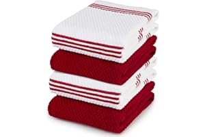 Sticky Toffee 100% Baumwolle Frottier Geschirrtücher, 4er Set Geschirrtücher | 40,6 x 71 cm | Rot | Weiche saugfähige Restaurant-Bar-Glas-küchentücher