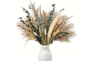 SUNXBUK Fiori Secchi Decorativi 100 Pezzi,Fiori Secchi Naturali per Vaso,Erba Della Pampas Decorative,Decorazione Tavolo,Erba di Pampa,Decorazione Soggiorno Matrimonio,Decorazioni Boho