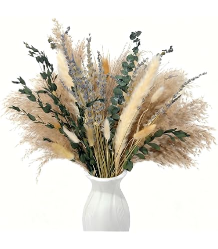 Decorazione Fiori Secchi Pampas Artificiali - Vaso Con Rami Pampas, Altezza ~47 Cm, Tessuto Setoso, Per Casa, Matrimoni, Natale, Regalo Bohémien