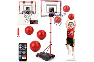 ARAGALLANT Canasta Baloncesto Infantil, Canasta Baloncesto Exterior con Puntuación Automática, Luces LED 6 Colores, Efectos de Sonido, Juguetes Interior Exterior, Regalos para Niños Niñas de 3 a 12 Años