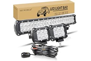 ‎SKYWORLD SKYWORLD LED-Flutlicht, zweireihig 50,8 cm 126W 10-30V wasserdicht, für Geländewagen 4x4 + 2 x 18W 10,2 cm Flutlicht LED-Pods Arbeitsleuchte mit Kabelbaum, Kit