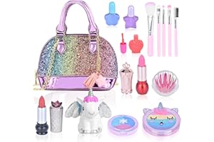 AIKMI Girl Toys for 6+ Kids Makeup Sets for Girls, Washable Real Makeup Kit and Little Girl Purse, Unicorn Toys for Kids Play Fancy Dress Makeup Christmas Birthday Gifts Girls Toys