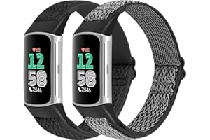 SHIJZWD 2 Pezzi Cinturino Compatibile con Fitbit Charge 6/Fitbit Charge 5, Regolabile Braccialetto Elastico in Nylon cinturino di ricambio Sportive per Fitbit Charge 5/Fitbit Charge 6, uomo e donna