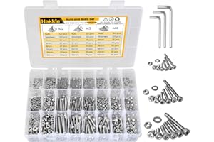 Hakkin Nuts and Bolts 1080Pcs M2 M3 M4 Hex Socket Head Cap Screws 304 Stainless Steel Nut Assortment Hex Socket Machine Screws Hex Socket Bolts Nuts and Washers Assortment Kit