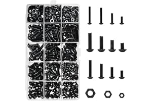 Juego De Tornillos De 500 Piezas De Ikaif, Tornillos Y Tuercas Hexagonales De Cabeza De Pan Negro, Kit De Tacos De Tornillo De Rosca M3/M4/M5, 8mm, 12mm, 16mm, 20mm