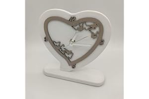 oggettando Orologio da Tavolo in Ecopelle Mis. 17X17 con Farfalle in Legno Tortora- con Scatola Regalo Inclusa – Produzione Italiana – BOMBONIERA