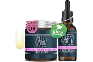 THE ILEX WOOD Set de regalo de crema y suero de rosa e incienso, hecho a mano en el Reino Unido, 100% natural, vegano, hidratante, antienvejecimiento, sin crueldad animal, sin aceite de palma, sin plástico