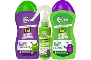 ABL SUPPLIES Kids Head Lice Repellent 3in1 Shampoo and Conditioner and Conditioning Defence Spray | Tea Tree Nit Repellent Hair Treatment