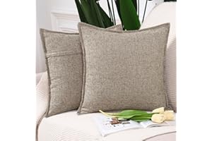 Madizz 2 Pezzi Lino Copricuscini Morbido Decorativo Fodere per Cuscino Lusso Stile per Divano Camera da Letto 40x40 cm Taupe misto