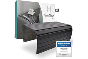 D&D Living Sofatablett - Couch Ablage flexibel für Armlehne aus natürlichem Holz | Tablett für Sofa, Bambus Schwarz (XL)