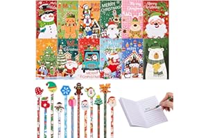 Tenare 24 Stück Weihnachten Schreibwaren Set,12 Mini Notizblock Weihnachten,12 Weihnachten HB Bleistifte Mit Radiergummi,Weihnachten Cartoon Notebook,Holz Stifte für Weihnachten Winter Feiertage