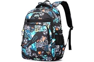 Bansusu Football Print Boys Backpack School Bag for Elementary Secondary, Travel Rucksack Kids Backpack for Boys, Football-Green 01